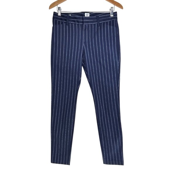 GAP Trouser Pants Sz 4 Navy White Pinstripe Regular Slim Fit Pants Preppy Twee - Picture 2 of 6